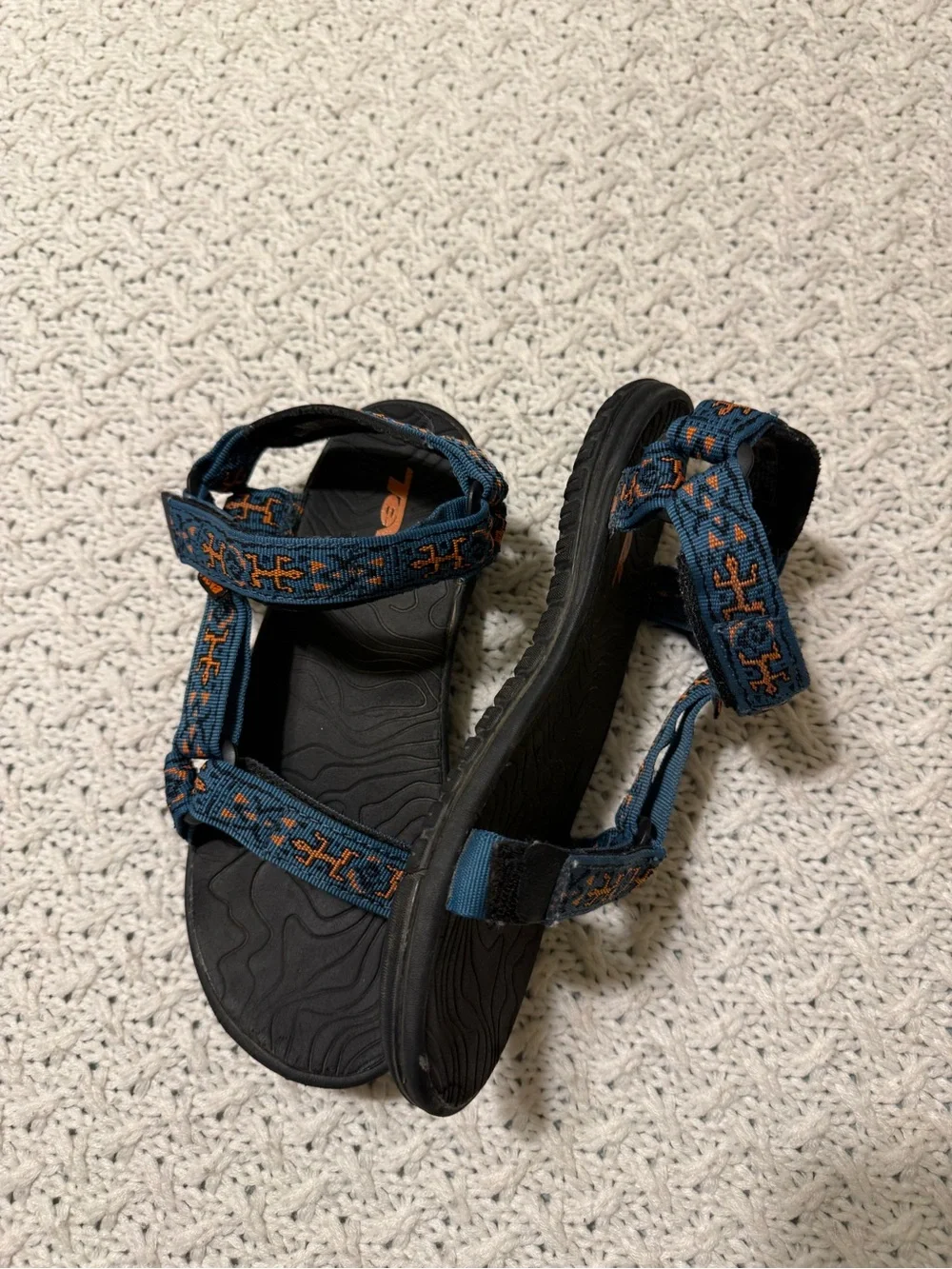 Teva Women’s 5 Blue Sandals with Orange Patterned Straps
